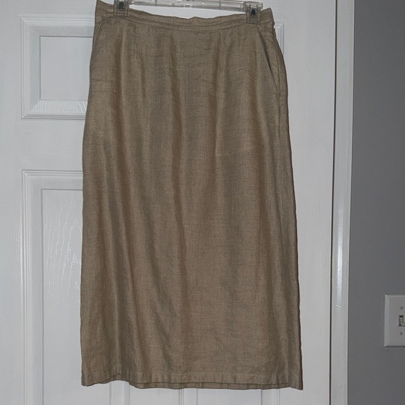 L.L. Bean Dresses & Skirts - L.L. Bean Women's Khaki 100% Linen Midi Skirt Size 4 Reg